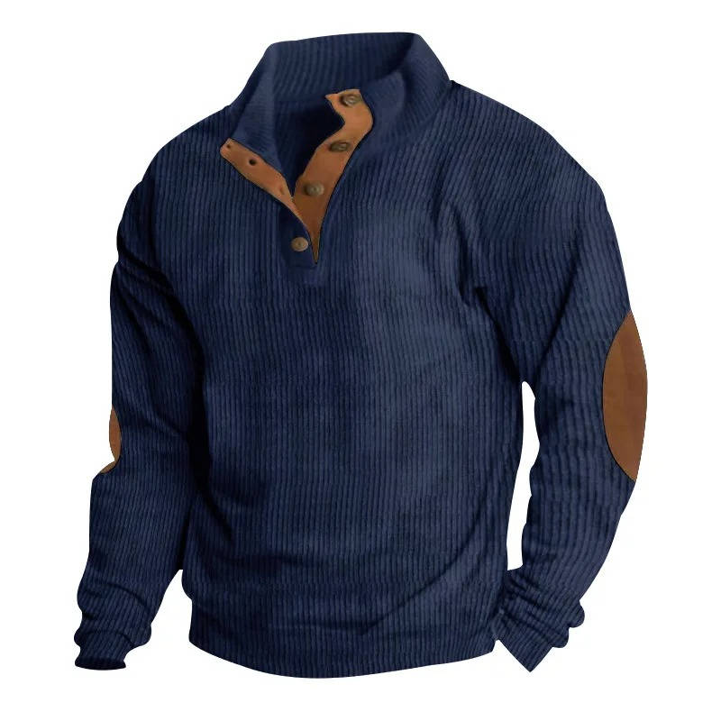 Mens Button Neck Pullover Sweater With Elbow Patches Casual Classic Knit Warm Everyday Wear