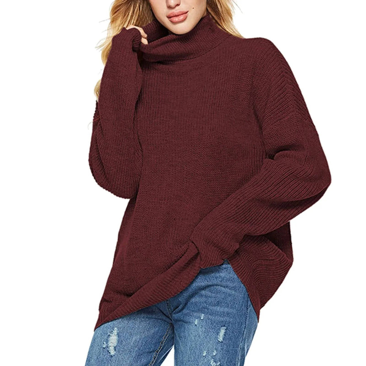 Women's oversized striped turtleneck sweater cozy relaxed fit versatile layering piece for work and weekend