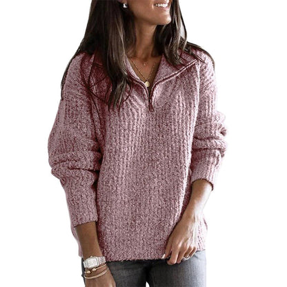 Women's ribbed wool zip-up sweater relaxed fit cozy everyday casual style warm knit layer