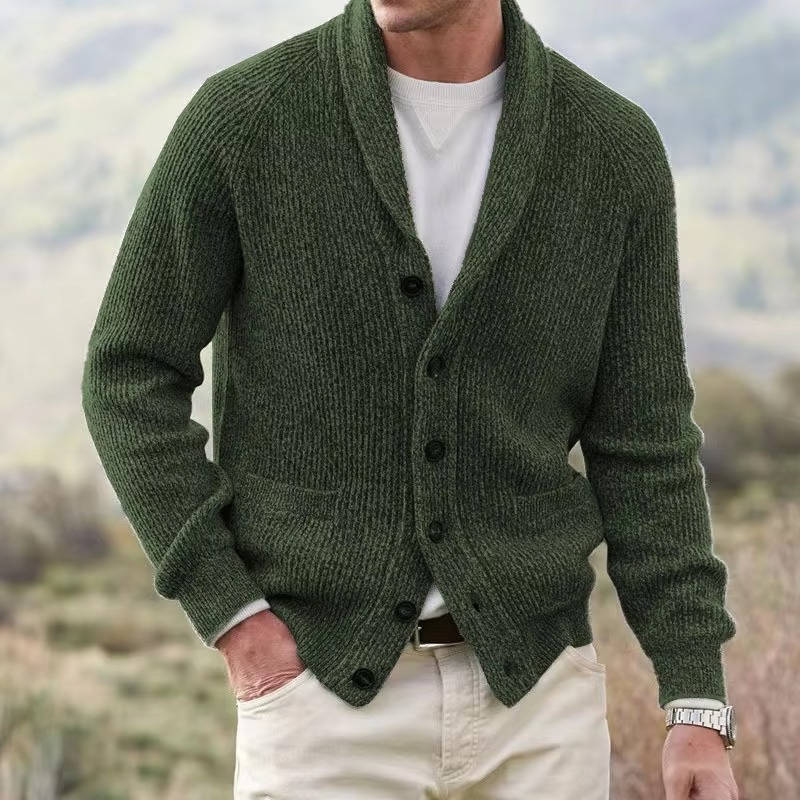 TrendAura Men's Cashmere Blend Cardigan With Shawl Collar Button Front Cozy Knit Sweater