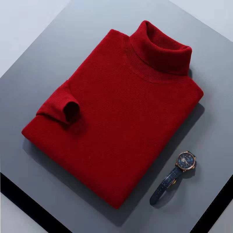 Men's ivory cashmere turtleneck sweater slim-fit luxury knit with ribbed collar
