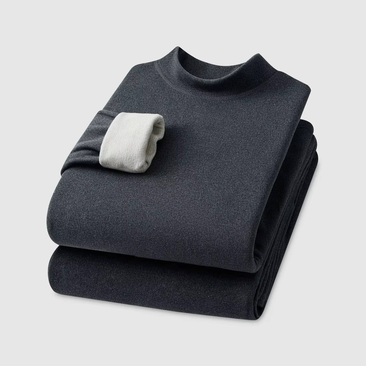 Men's gray thermal underwear set slim-fit base layer with premium cashmere-silk blend for cold weather