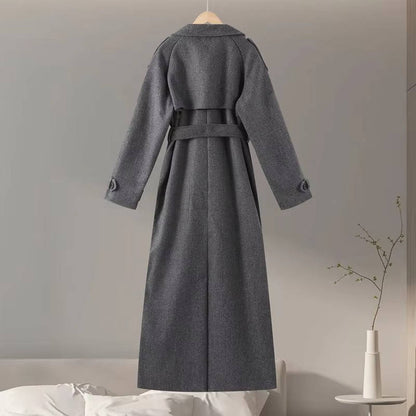 Women oversized long trench coat wool-polyester blend office-ready timeless silhouette