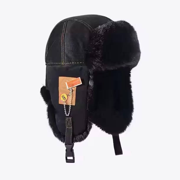 Wavlynn winter trapper hat ear flaps faux fur-lined wool exterior cold weather beige