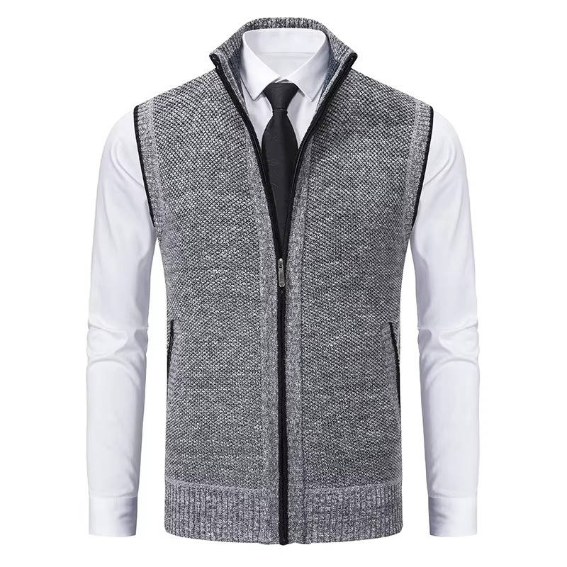 Men's wool tweed sleeveless vest zip-front classic cut for formal and casual layering