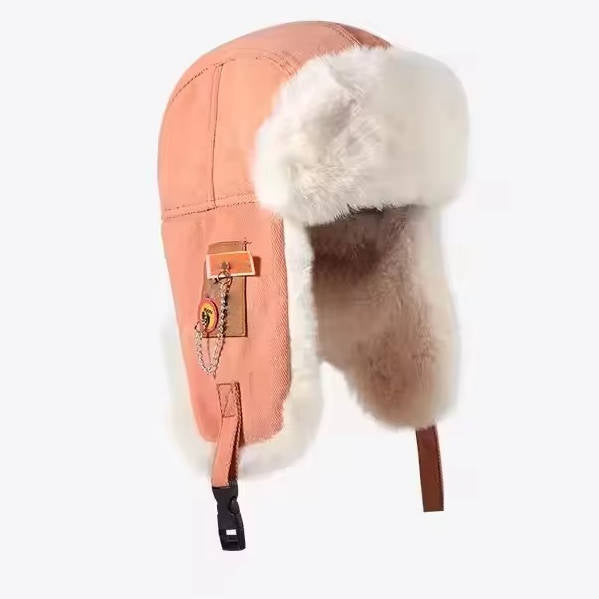 Wavlynn winter trapper hat ear flaps fur-lined wool exterior cold weather beige neutral tone