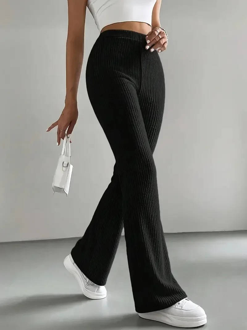 Women's ribbed knit pants in a sleek modern silhouette with buttery-soft stretch fabric for all-day comfort