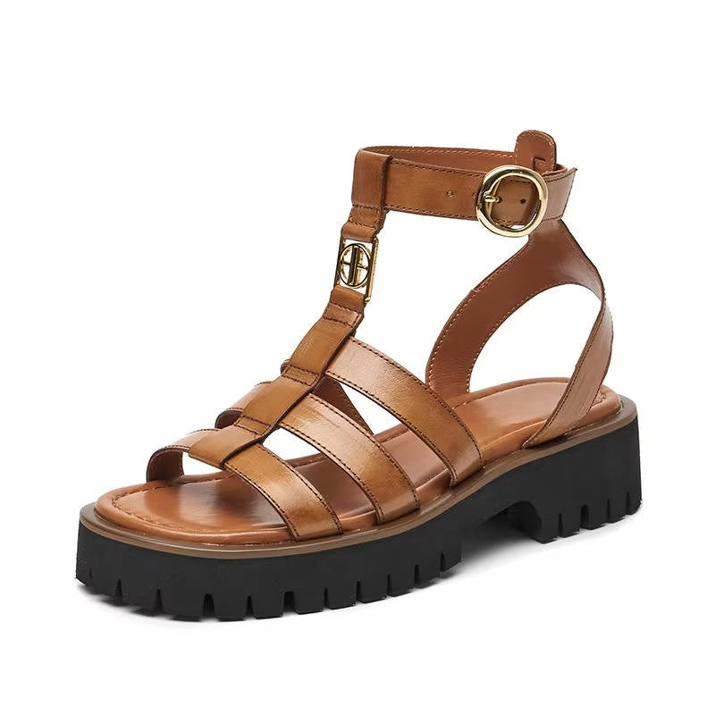 Wavlynn women's brown leather gladiator sandals with multi-strap design for all-day comfort