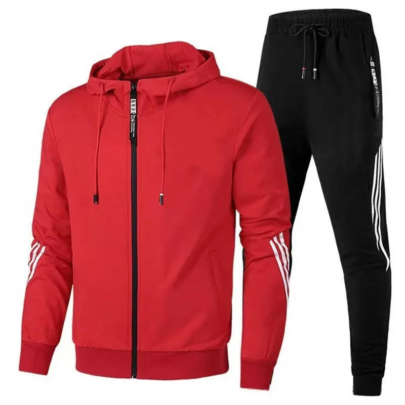 Men's gray 2-piece tracksuit zip hoodie and joggers slim-fit cotton-poly blend athletic set