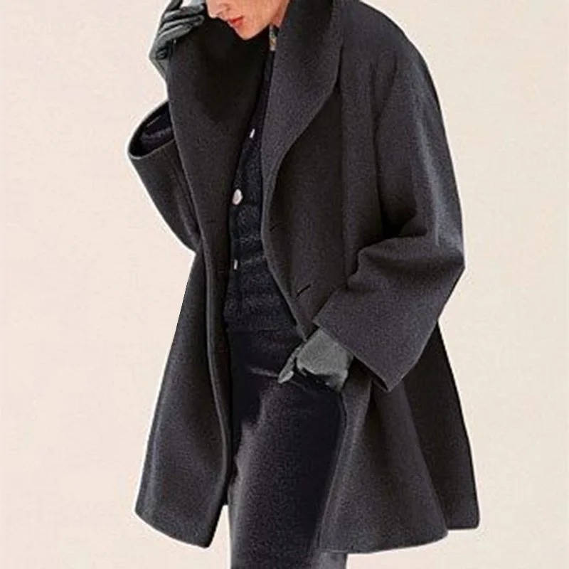 Women's grey wool blend cocoon coat structured silhouette turtleneck ultra cozy chic winter essential