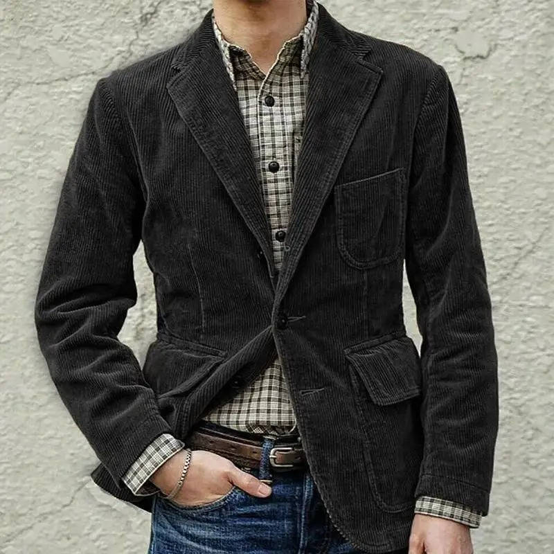 Men's brown corduroy blazer smart casual jacket with ribbed texture for versatile fall wear