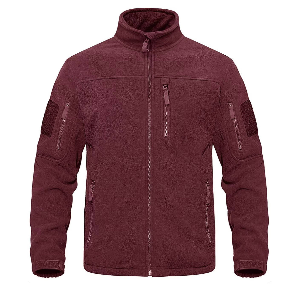 Men's full-zip fleece jacket lightweight microfiber warm outdoor casual layer in solid color