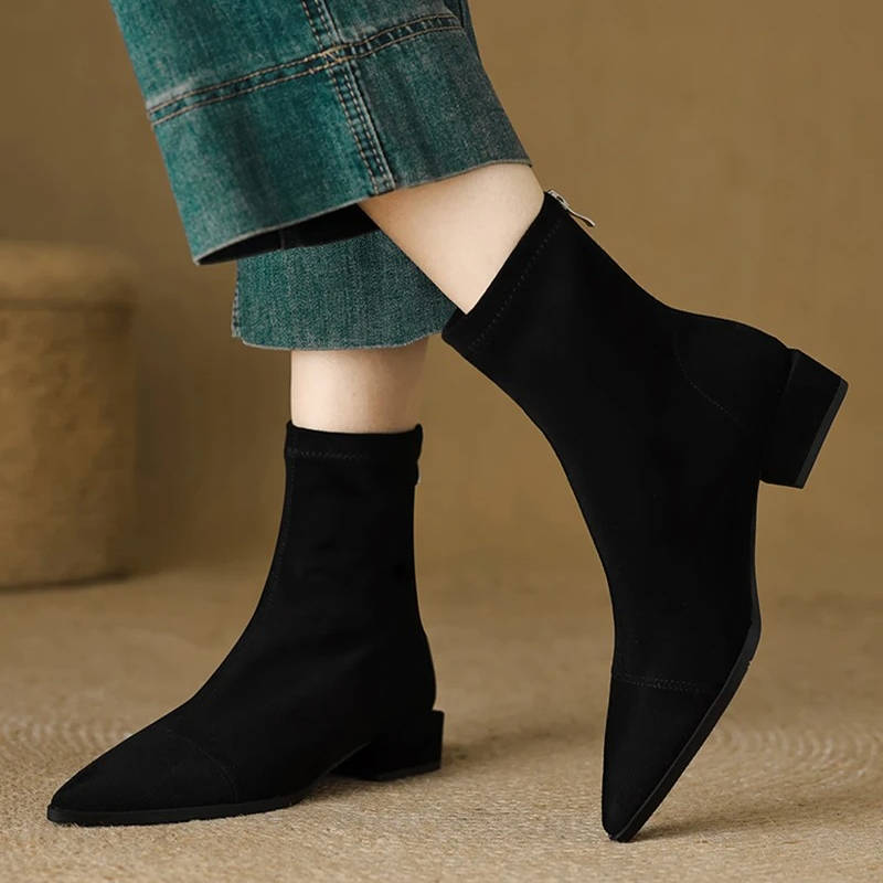 Women's suede ankle boots low heel, flexible breathable upper, polished silhouette for all-day wear