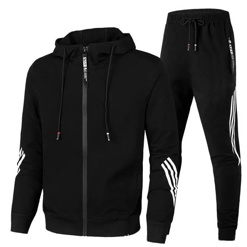 Men's gray zip-up hooded tracksuit jogger set with premium cotton-poly blend for workouts