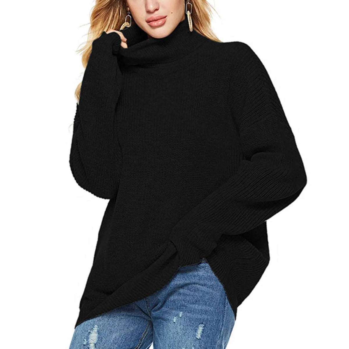 Women's oversized striped turtleneck sweater cozy relaxed fit versatile work weekend layer