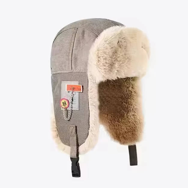 Wavlynn winter trapper hat ear flaps fur-lined wool exterior cold weather beige tan