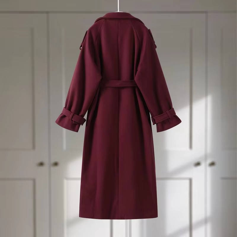 Women oversized long trench coat wool-polyester blend in classic neutral, office-ready timeless silhouette