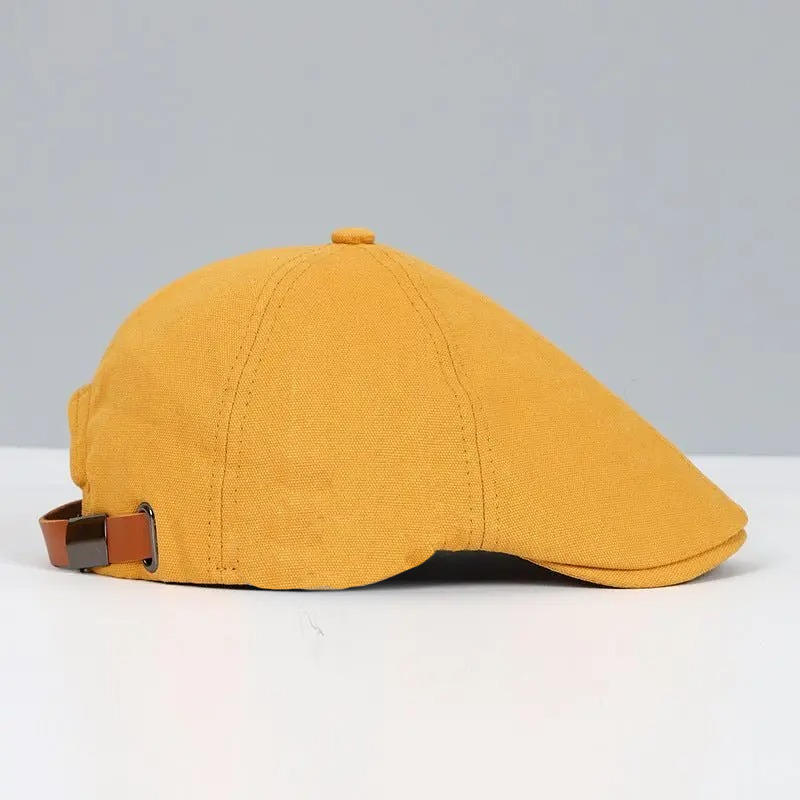 Black men's flat cap with Japanese street and hip hop influence, lightweight cotton blend for casual everyday wear