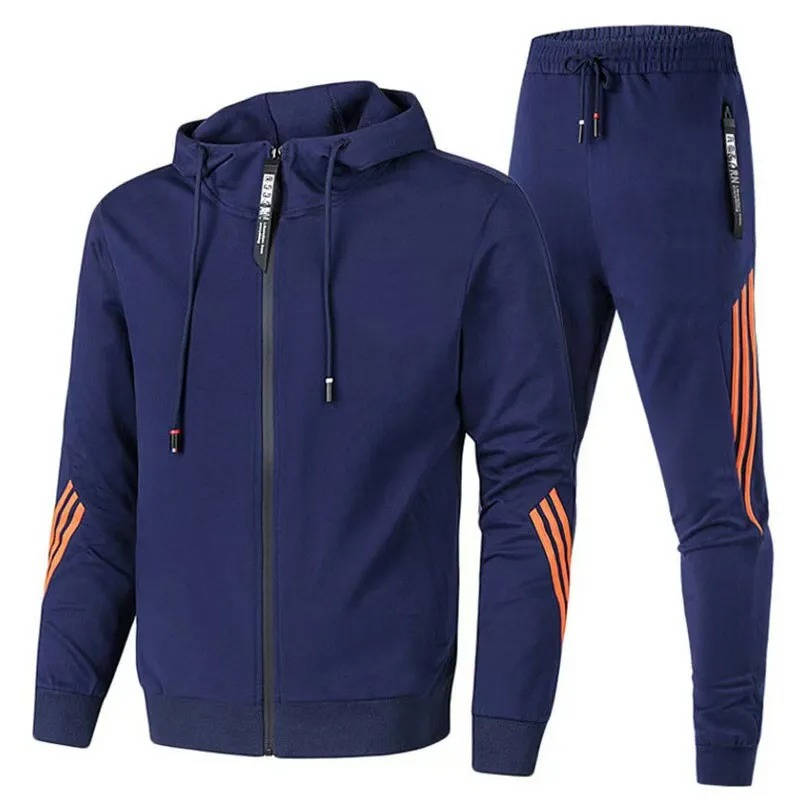 Men's gray 2-piece tracksuit zip hoodie and joggers slim-fit cotton-poly blend athletic set