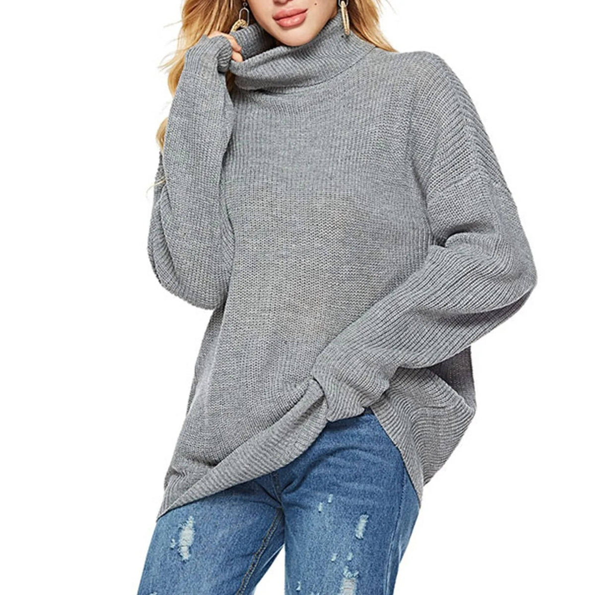 Women's oversized striped turtleneck sweater cozy relaxed fit versatile work weekend layer