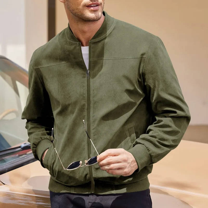 Men's lightweight faux suede bomber jacket tailored silhouette versatile smart-casual everyday style