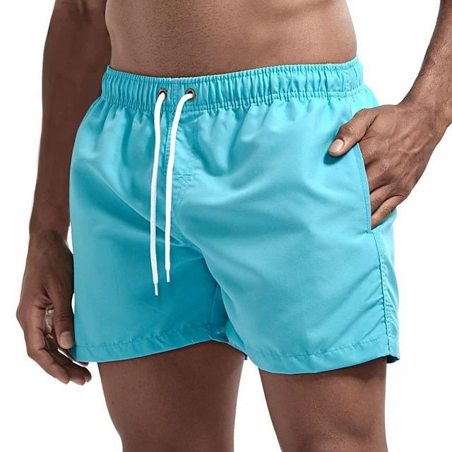 Men's gray quick-dry swim trunks comfort fit drawstring waistband with built-in mesh lining