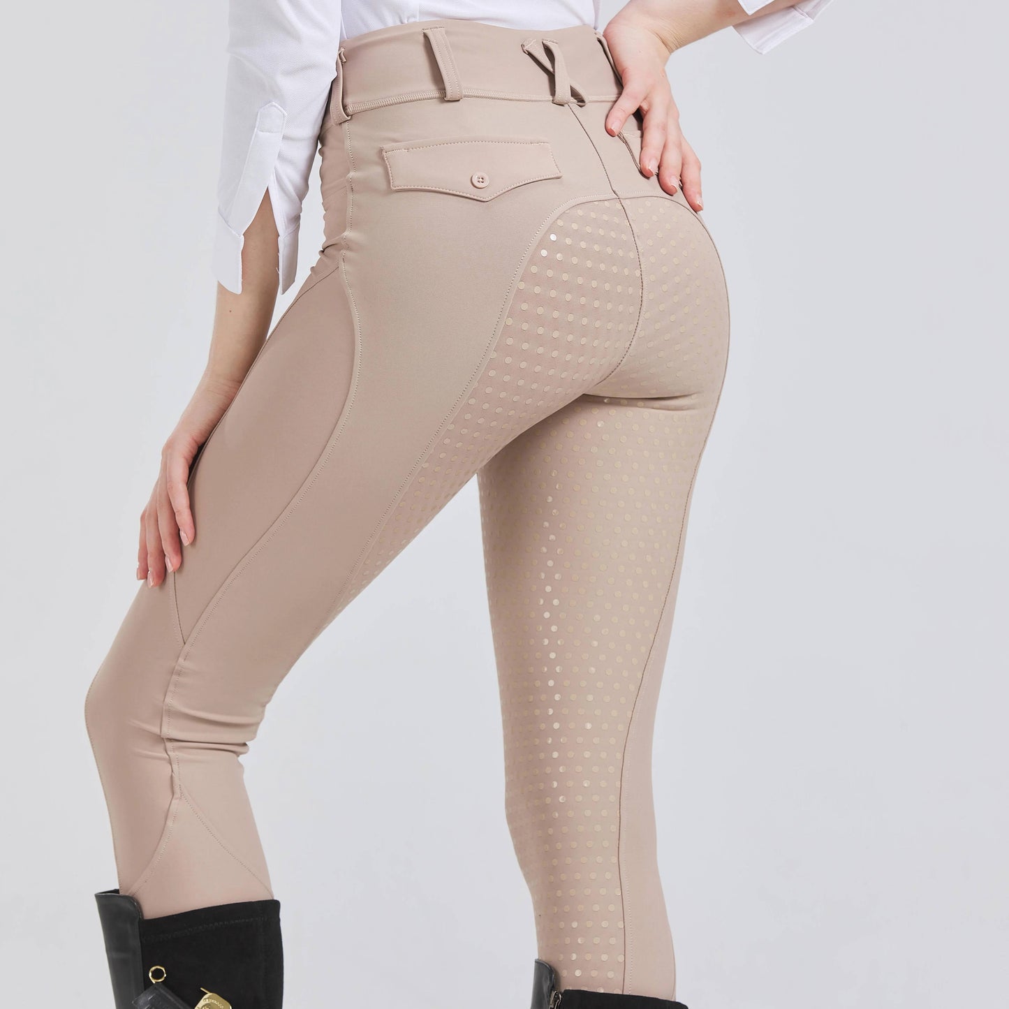 Women's equestrian riding pants in classic cut with full silicone saddle-to-ankle grip for secure fit