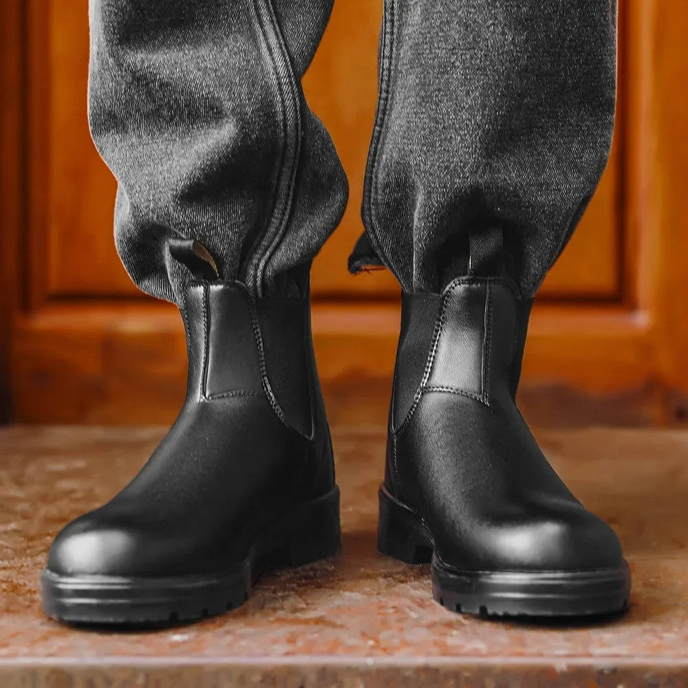 Mens Slip On Chelsea Boots Ankle High Rugged Lug Sole All Day Comfort Work Casual