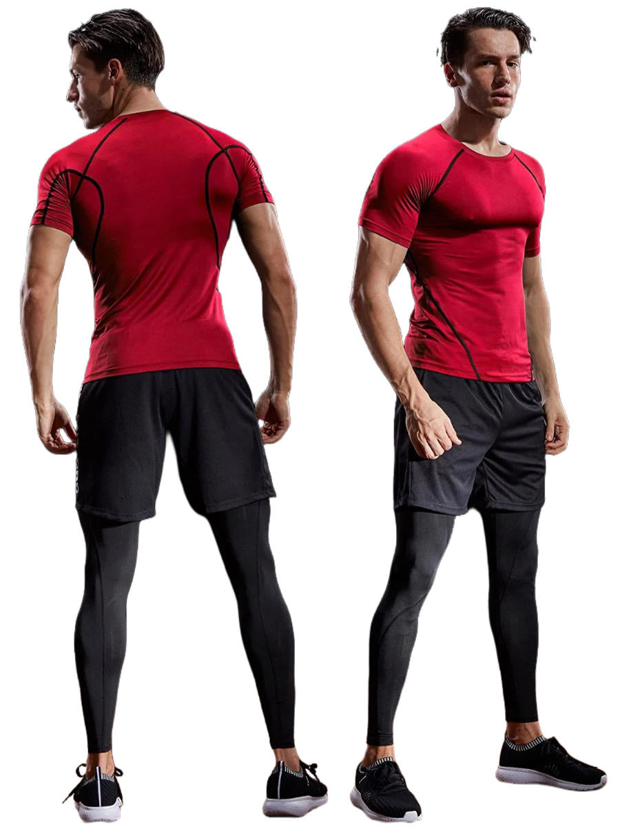 Men's black short sleeve supportive shirt with moisture-wicking performance fit for high-intensity training