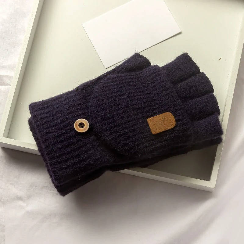 Warm Knitted Fingerless Gloves With Button Patch For Cold Weather Texting And Touchscreen Use