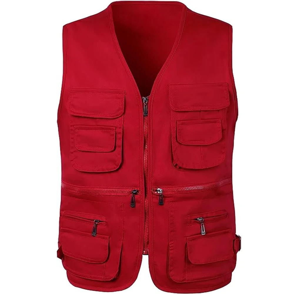 Men's lightweight multi-pocket hiking vest in neutral tones, utility zip pockets for outdoor travel