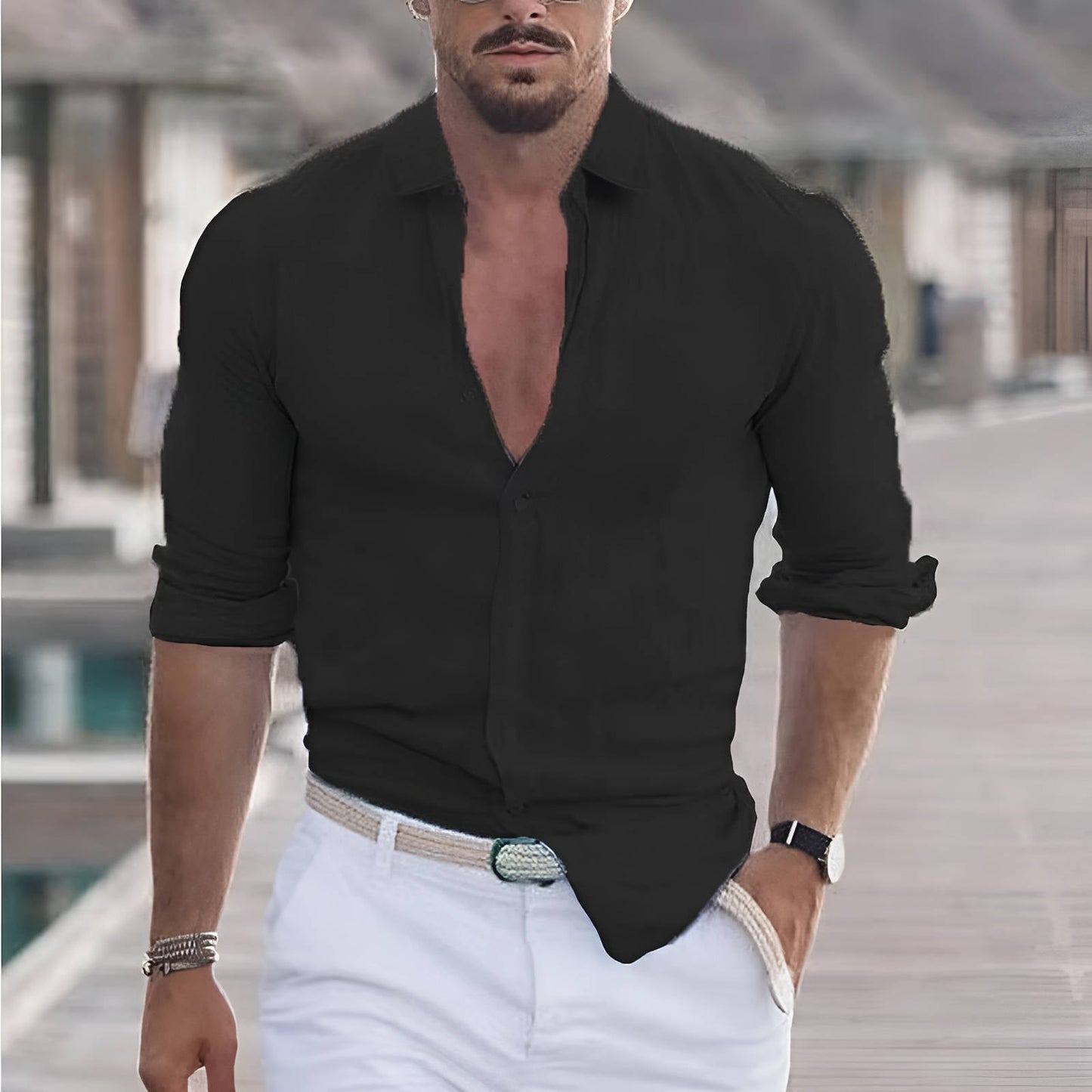 Men's casual cotton linen shirt long sleeve breathable regular fit for summer warm days