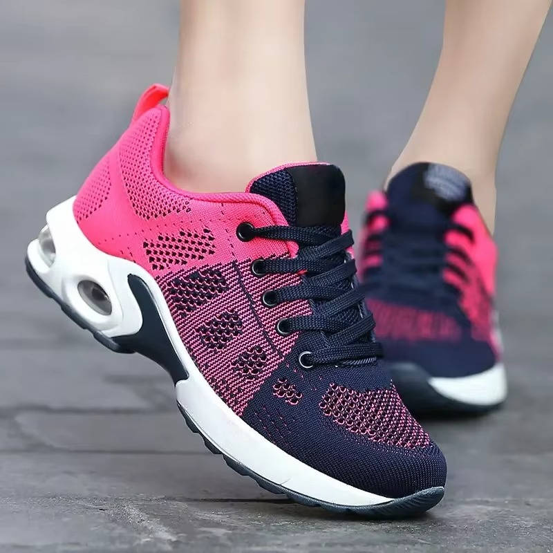 Women's light gray comfort walking shoes with breathable knit upper and cushioned sole