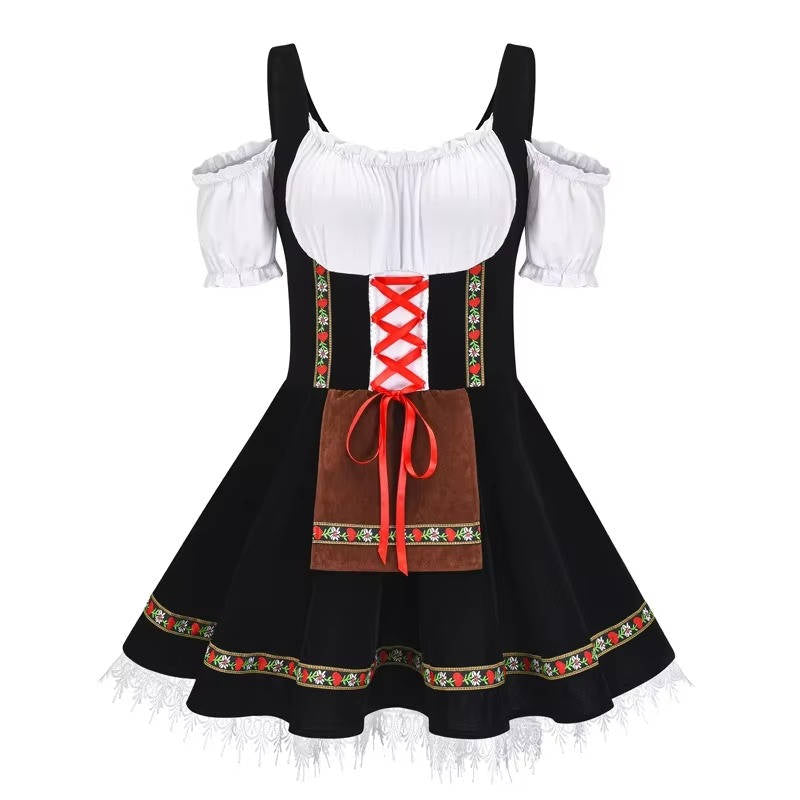 Bavarian traditional dirndl dress with coordinating ribbon, Oktoberfest-ready complete set