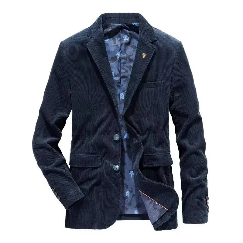 Men's brown corduroy blazer jacket smart casual slim fit with textured ribbed fabric