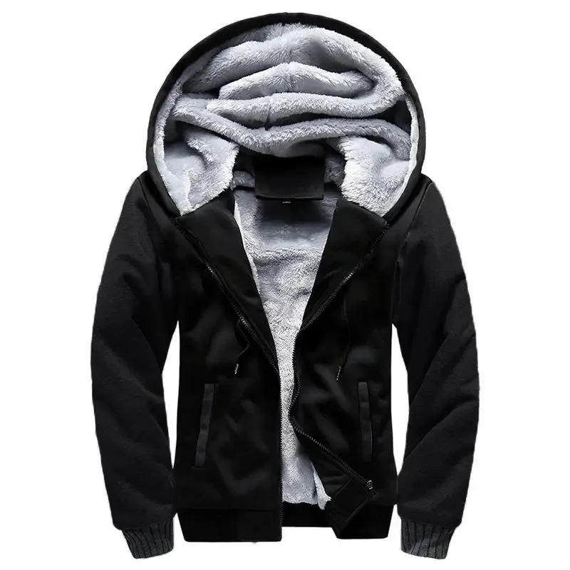 Men's navy hooded jacket regular fit full-zip winter coat with plush fleece lining cotton blend