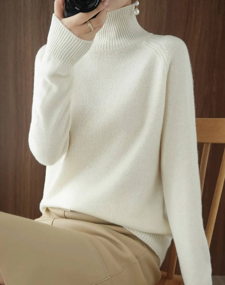 Women's pure cashmere turtleneck sweater lightweight soft knit everyday elegant wardrobe staple