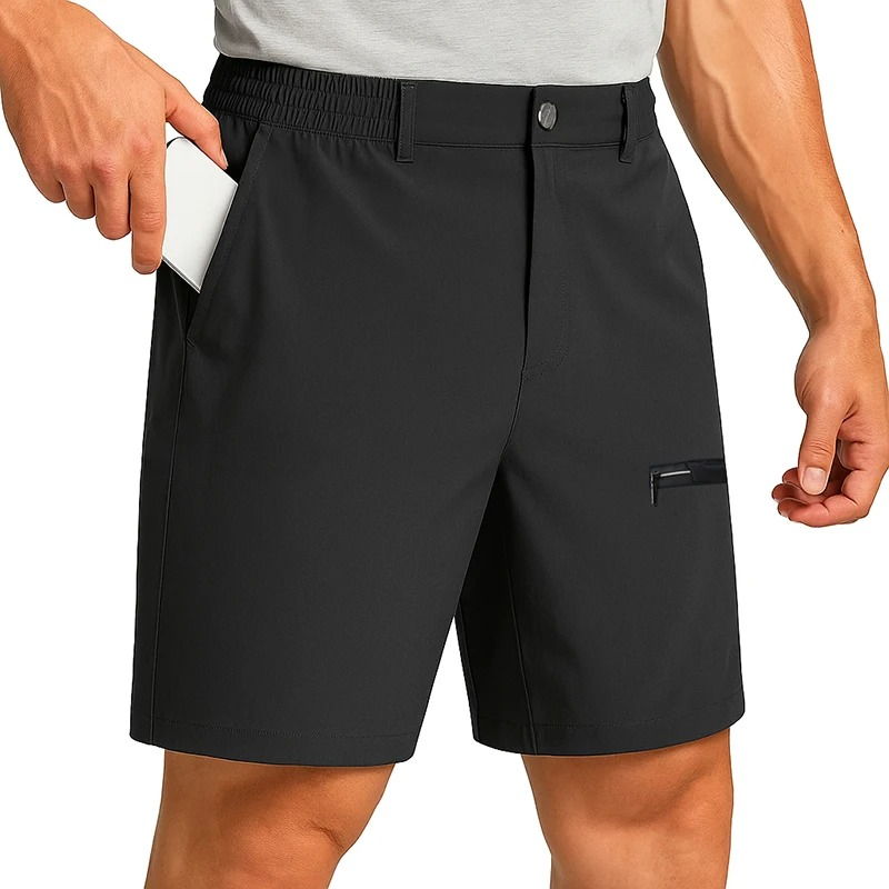 Wavlynn ice silk men's cargo shorts light beige breathable summer fit with zipper pocket
