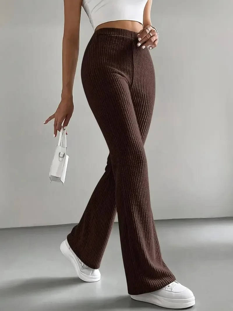 Women's ribbed knit pants soft stretchy everyday slim silhouette comfortable modern fit