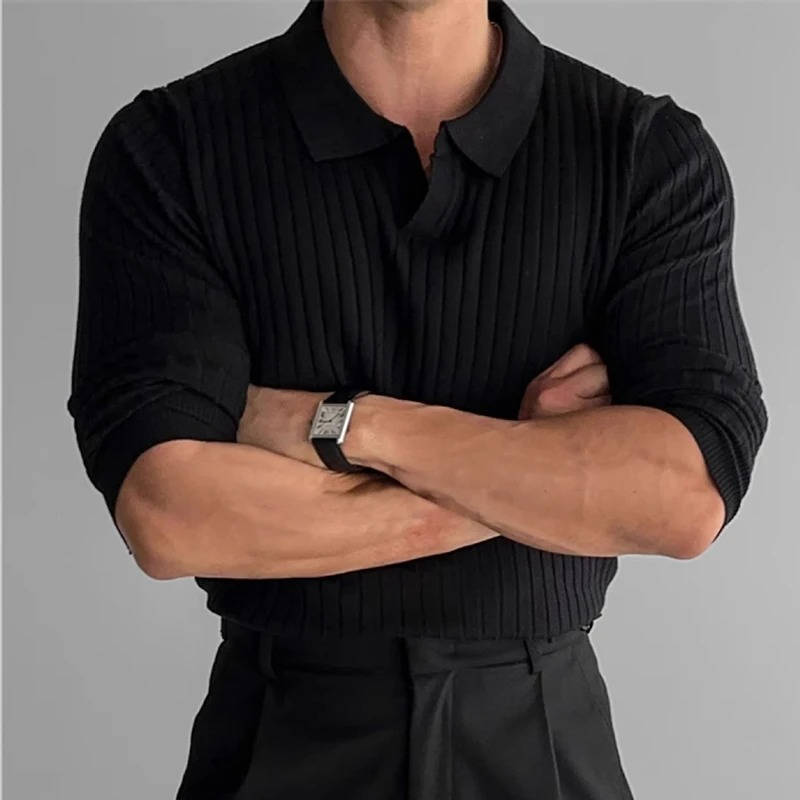 Men's long sleeve knit polo sweater casual versatile everyday comfort classic collar pullover