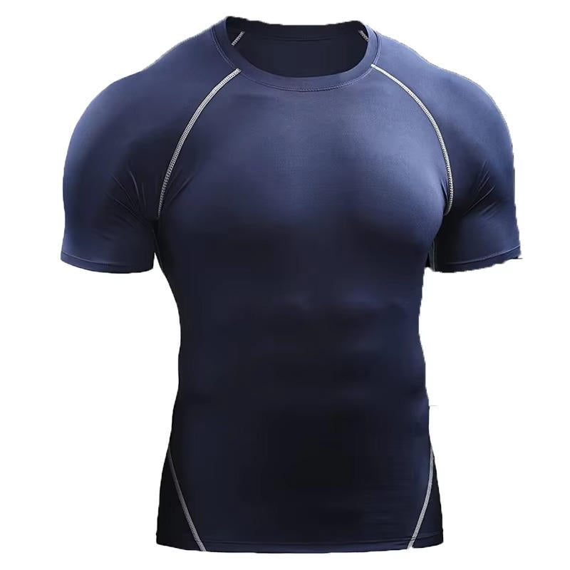 Men's black short sleeve supportive shirt with moisture-wicking performance fit for high-intensity training