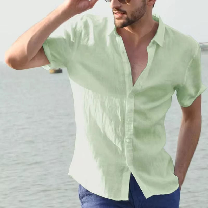 Men's light breathable linen blend shirt, slim office casual fit with moisture-wicking fabric