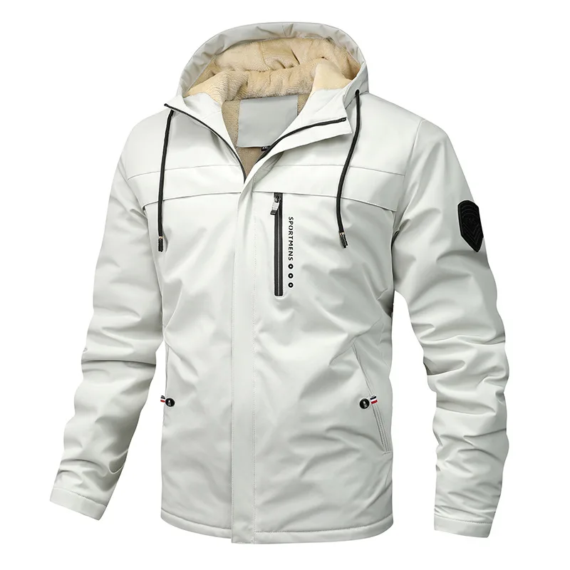 Men's regular fit windproof water-resistant jacket with fleece-lined hood for outdoor and city wear