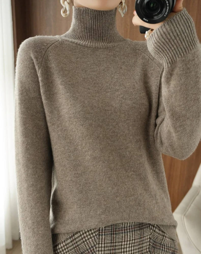 Women's pure cashmere turtleneck sweater soft lightweight knit anti-pilling elegant everyday style