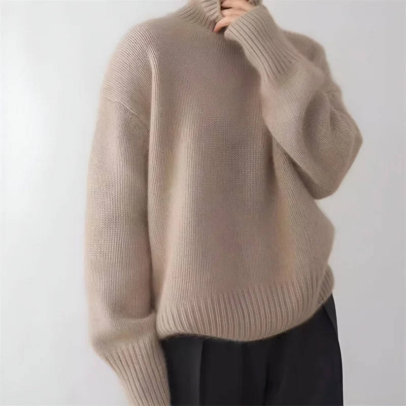 Women's oversized cashmere turtleneck sweater relaxed silhouette soft luxury everyday warmth