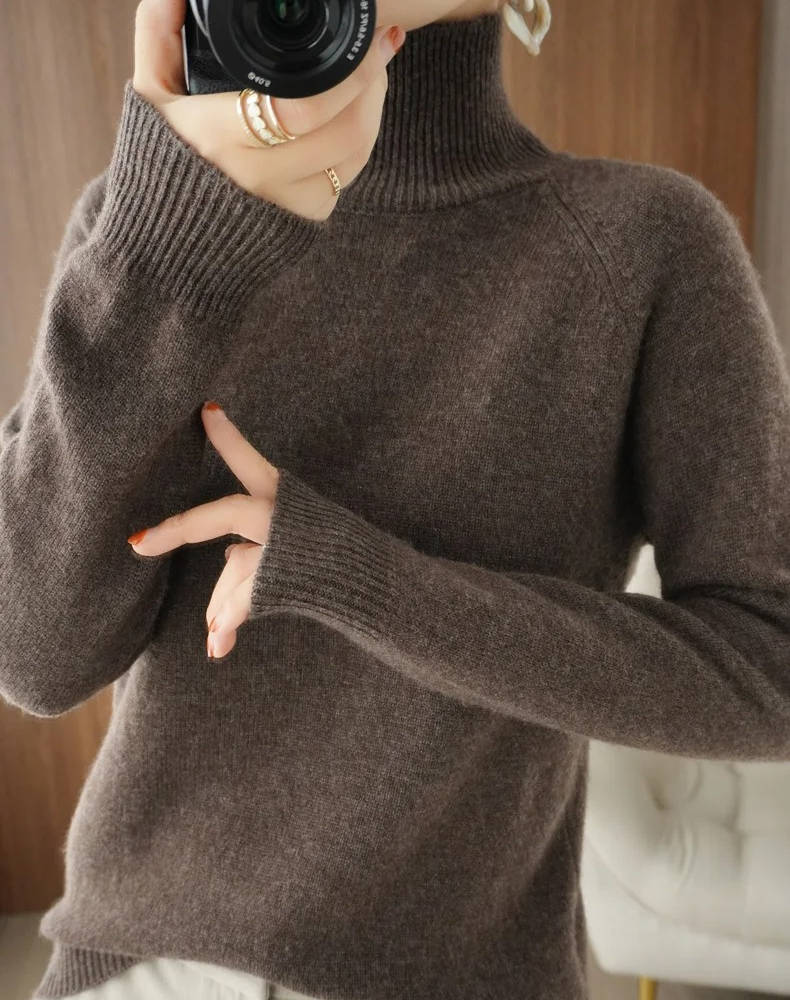 Women's pure cashmere turtleneck sweater soft lightweight knit anti-pilling everyday elegant fit