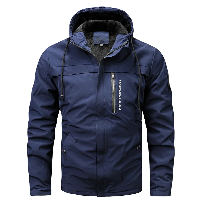 Men's regular fit windproof water-resistant jacket with fleece-lined hood for outdoor and urban wear
