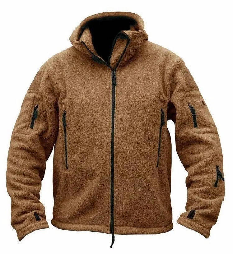 Men's thermal fleece jacket cold weather outdoor gear with 7-pocket layout rugged polyester-cotton blend