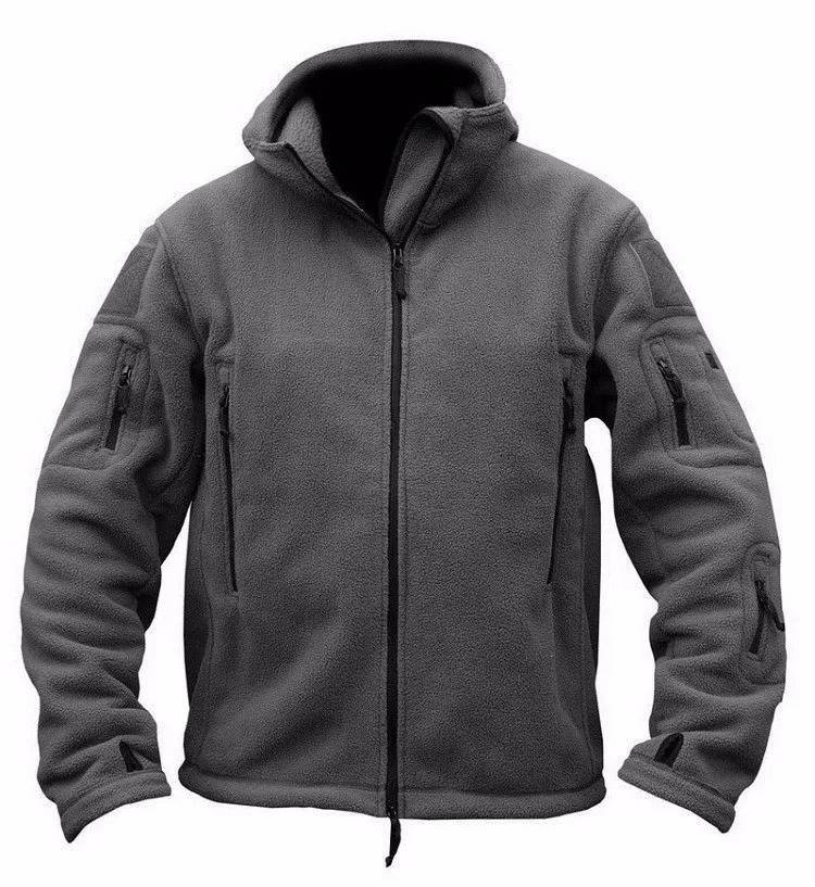 Men's thermal fleece jacket rugged outdoor style warm polyester-cotton blend with 7-pocket layout