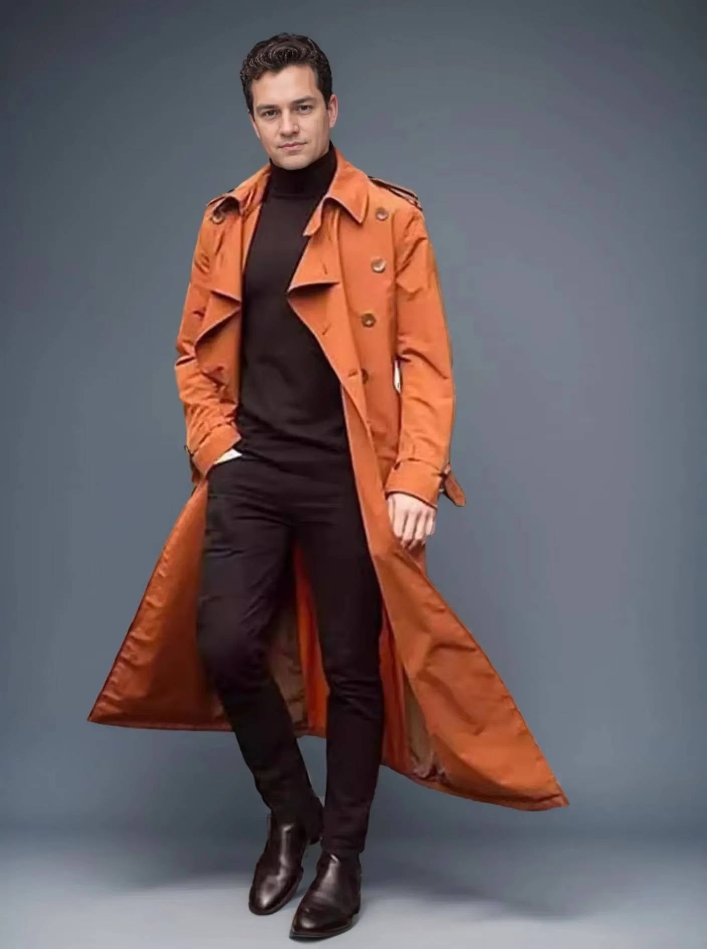 Men's Long Trench Coat With Timeless Double Breasted Style For All Weather Comfort